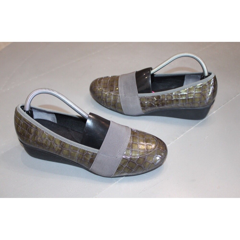Ros Hommerson‎ Erica Wedge Loafers 10W Croc Patent Leather Comfort Slip On